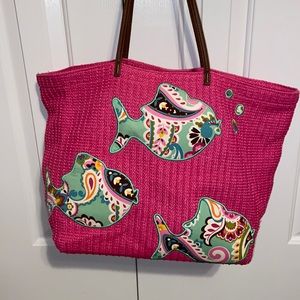 Vera Bradley Tutti Frutti Pattern Straw Beach Bag Tote